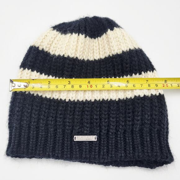 Element Eden Black & Cream Striped Knit Beanie Hat Women's - Picture 8 of 8